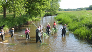 Jeugdcommissie te water met schepnetten